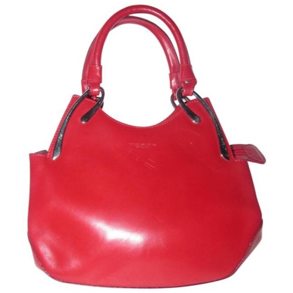Tosca Blu Red Leather With Bold Chrome Accent Designer Purses Satchel - Picture 1 of 11